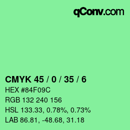 カラーコード: CMYK 45 / 0 / 35 / 6 | qconv.com
