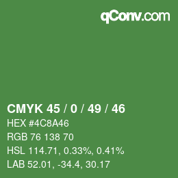 Color code: CMYK 45 / 0 / 49 / 46 | qconv.com