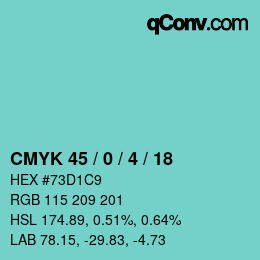 カラーコード: CMYK 45 / 0 / 4 / 18 | qconv.com