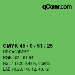 Farbcode: CMYK 45 / 0 / 51 / 25 | qconv.com