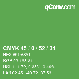 Farbcode: CMYK 45 / 0 / 52 / 34 | qconv.com