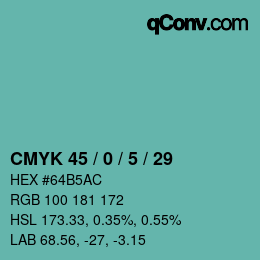 カラーコード: CMYK 45 / 0 / 5 / 29 | qconv.com