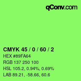 カラーコード: CMYK 45 / 0 / 60 / 2 | qconv.com