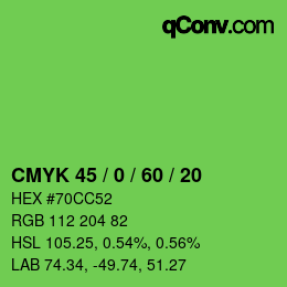 カラーコード: CMYK 45 / 0 / 60 / 20 | qconv.com