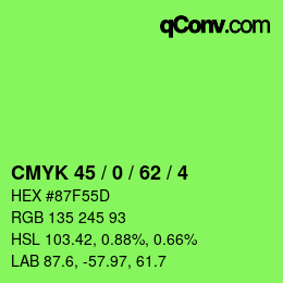 カラーコード: CMYK 45 / 0 / 62 / 4 | qconv.com