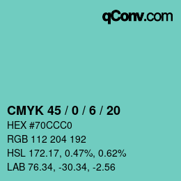 Farbcode: CMYK 45 / 0 / 6 / 20 | qconv.com