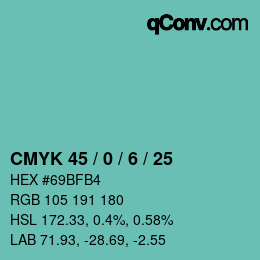 Farbcode: CMYK 45 / 0 / 6 / 25 | qconv.com