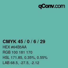 Color code: CMYK 45 / 0 / 6 / 29 | qconv.com