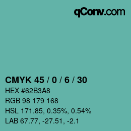 Color code: CMYK 45 / 0 / 6 / 30 | qconv.com