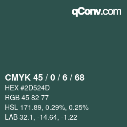 Farbcode: CMYK 45 / 0 / 6 / 68 | qconv.com
