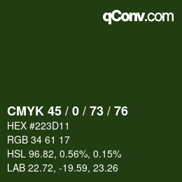 Farbcode: CMYK 45 / 0 / 73 / 76 | qconv.com