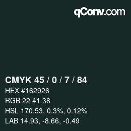 Color code: CMYK 45 / 0 / 7 / 84 | qconv.com