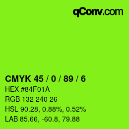 Farbcode: CMYK 45 / 0 / 89 / 6 | qconv.com
