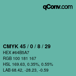 Color code: CMYK 45 / 0 / 8 / 29 | qconv.com
