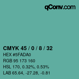 カラーコード: CMYK 45 / 0 / 8 / 32 | qconv.com