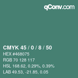 Color code: CMYK 45 / 0 / 8 / 50 | qconv.com