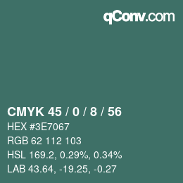 Color code: CMYK 45 / 0 / 8 / 56 | qconv.com