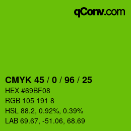 Color code: CMYK 45 / 0 / 96 / 25 | qconv.com