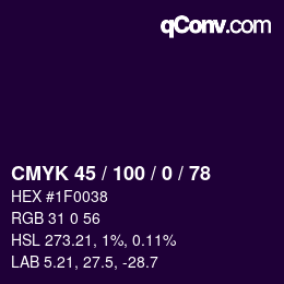 颜色代码: CMYK 45 / 100 / 0 / 78 | qconv.com
