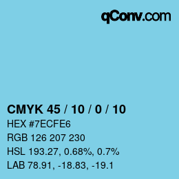 カラーコード: CMYK 45 / 10 / 0 / 10 | qconv.com
