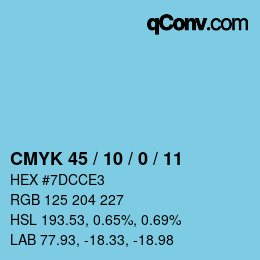 颜色代码: CMYK 45 / 10 / 0 / 11 | qconv.com