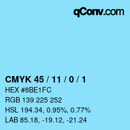 カラーコード: CMYK 45 / 11 / 0 / 1 | qconv.com