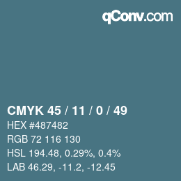 颜色代码: CMYK 45 / 11 / 0 / 49 | qconv.com