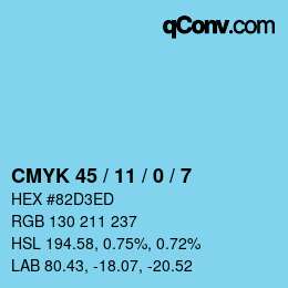 颜色代码: CMYK 45 / 11 / 0 / 7 | qconv.com