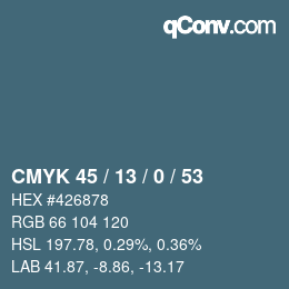 カラーコード: CMYK 45 / 13 / 0 / 53 | qconv.com