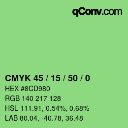カラーコード: CMYK 45 / 15 / 50 / 0 | qconv.com