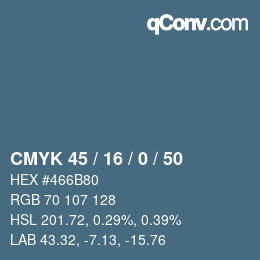 颜色代码: CMYK 45 / 16 / 0 / 50 | qconv.com