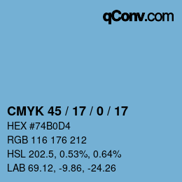 カラーコード: CMYK 45 / 17 / 0 / 17 | qconv.com