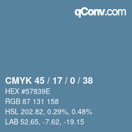 颜色代码: CMYK 45 / 17 / 0 / 38 | qconv.com
