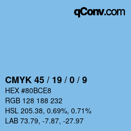 颜色代码: CMYK 45 / 19 / 0 / 9 | qconv.com