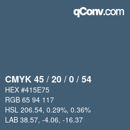 カラーコード: CMYK 45 / 20 / 0 / 54 | qconv.com