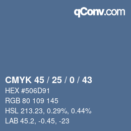 Farbcode: CMYK 45 / 25 / 0 / 43 | qconv.com