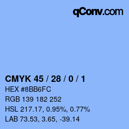 カラーコード: CMYK 45 / 28 / 0 / 1 | qconv.com