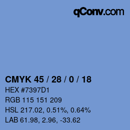Farbcode: CMYK 45 / 28 / 0 / 18 | qconv.com