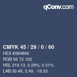 カラーコード: CMYK 45 / 29 / 0 / 60 | qconv.com