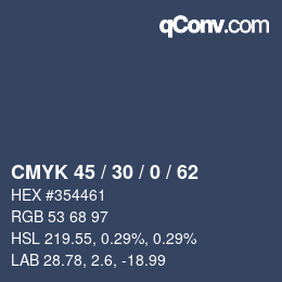 カラーコード: CMYK 45 / 30 / 0 / 62 | qconv.com
