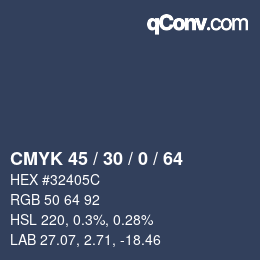 Farbcode: CMYK 45 / 30 / 0 / 64 | qconv.com