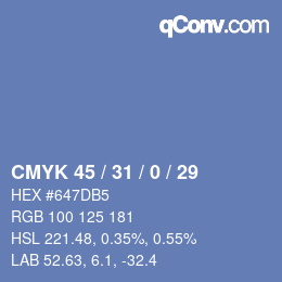 颜色代码: CMYK 45 / 31 / 0 / 29 | qconv.com
