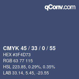 Color code: CMYK 45 / 33 / 0 / 55 | qconv.com