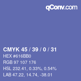 Color code: CMYK 45 / 39 / 0 / 31 | qconv.com