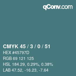 颜色代码: CMYK 45 / 3 / 0 / 51 | qconv.com