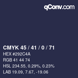 カラーコード: CMYK 45 / 41 / 0 / 71 | qconv.com