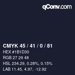 Farbcode: CMYK 45 / 41 / 0 / 81 | qconv.com