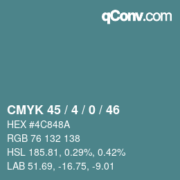 Farbcode: CMYK 45 / 4 / 0 / 46 | qconv.com