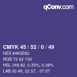 Color code: CMYK 45 / 52 / 0 / 49 | qconv.com