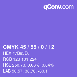 カラーコード: CMYK 45 / 55 / 0 / 12 | qconv.com